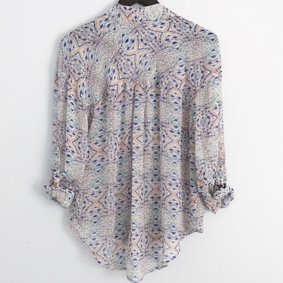 Free People Easy Rider Geometric Chiffon Button Front Blouse Women's Sz S - Picture 6 of 11